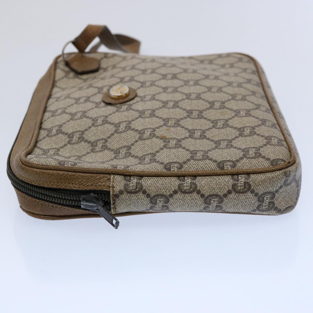 GUCCI GG Plus Supreme Clutch Bag PVC Leather Beige Auth ki3866