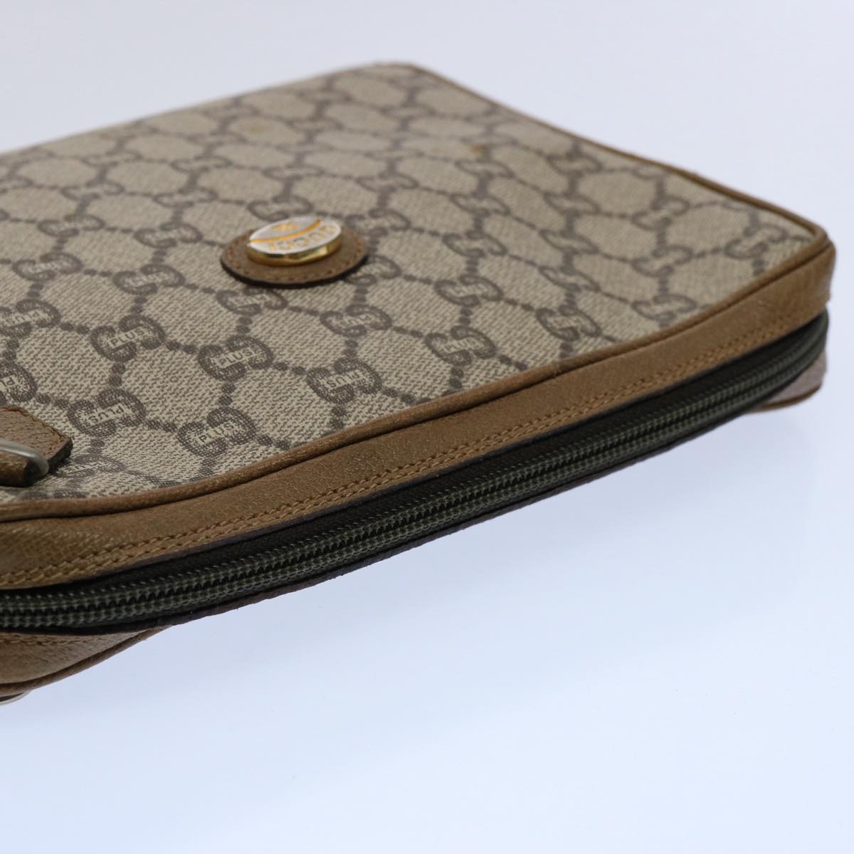 GUCCI GG Plus Supreme Clutch Bag PVC Leather Beige Auth ki3866