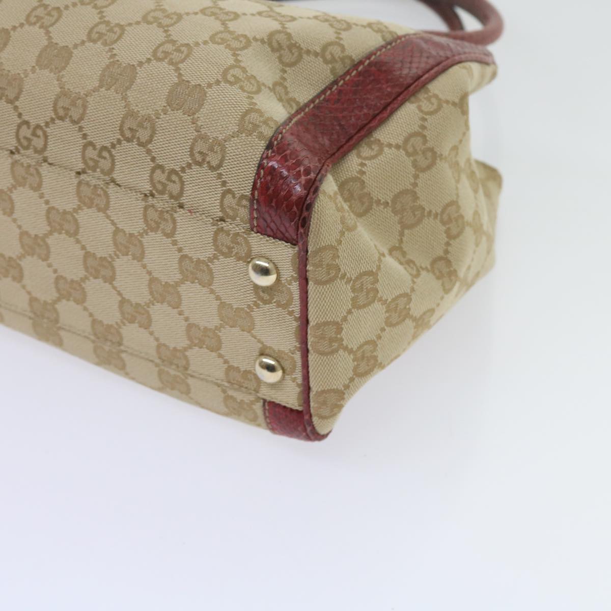 GUCCI GG Canvas Hand Bag Snake leather Beige Red Auth ki3896