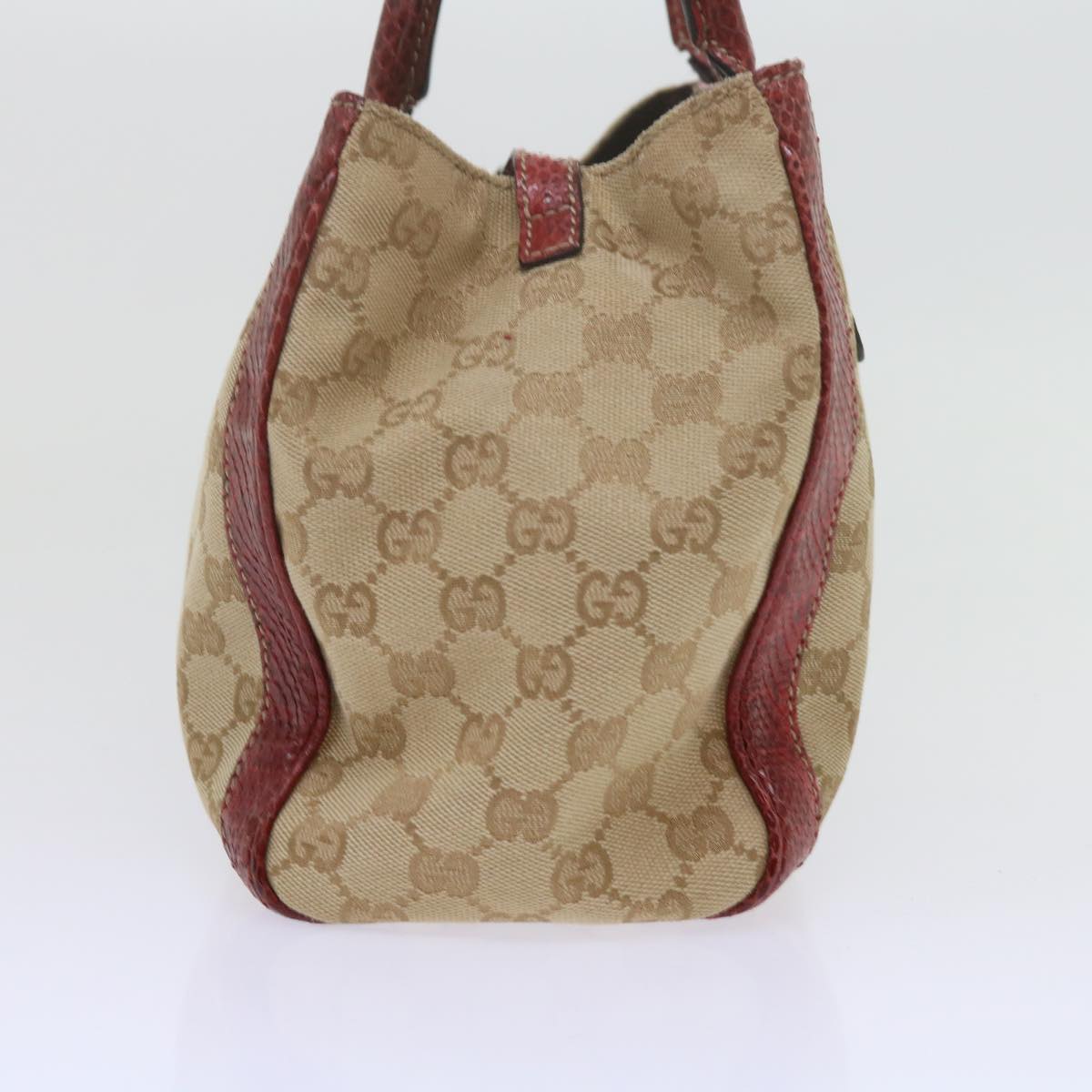 GUCCI GG Canvas Hand Bag Snake leather Beige Red Auth ki3896