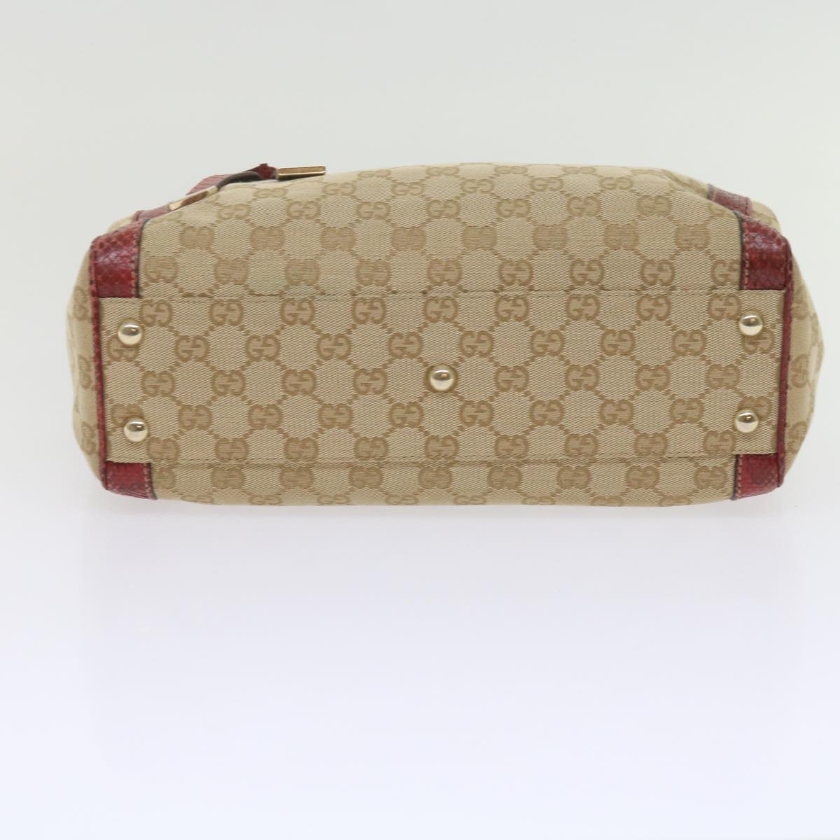 GUCCI GG Canvas Hand Bag Snake leather Beige Red Auth ki3896