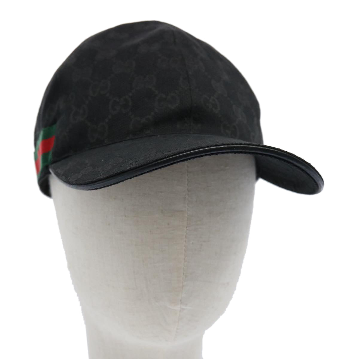 GUCCI GG Canvas Web Sherry Line Cap L Black Red Green 200035 Auth ki3899