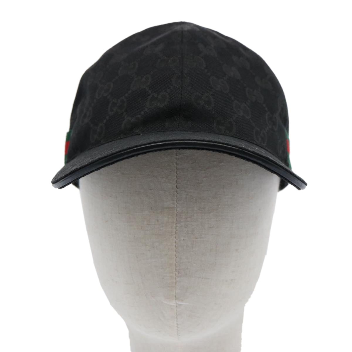 GUCCI GG Canvas Web Sherry Line Cap L Black Red Green 200035 Auth ki3899