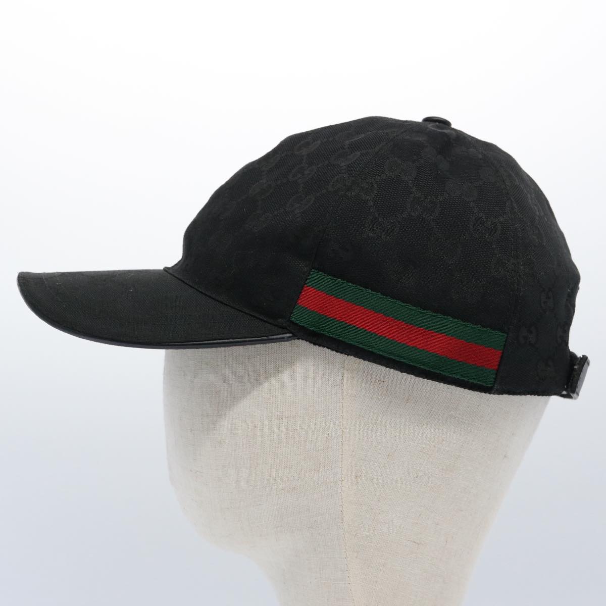 GUCCI GG Canvas Web Sherry Line Cap L Black Red Green 200035 Auth ki3899