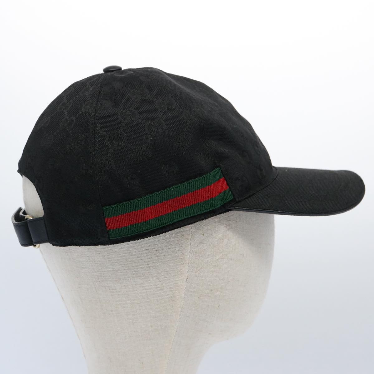 GUCCI GG Canvas Web Sherry Line Cap L Black Red Green 200035 Auth ki3899