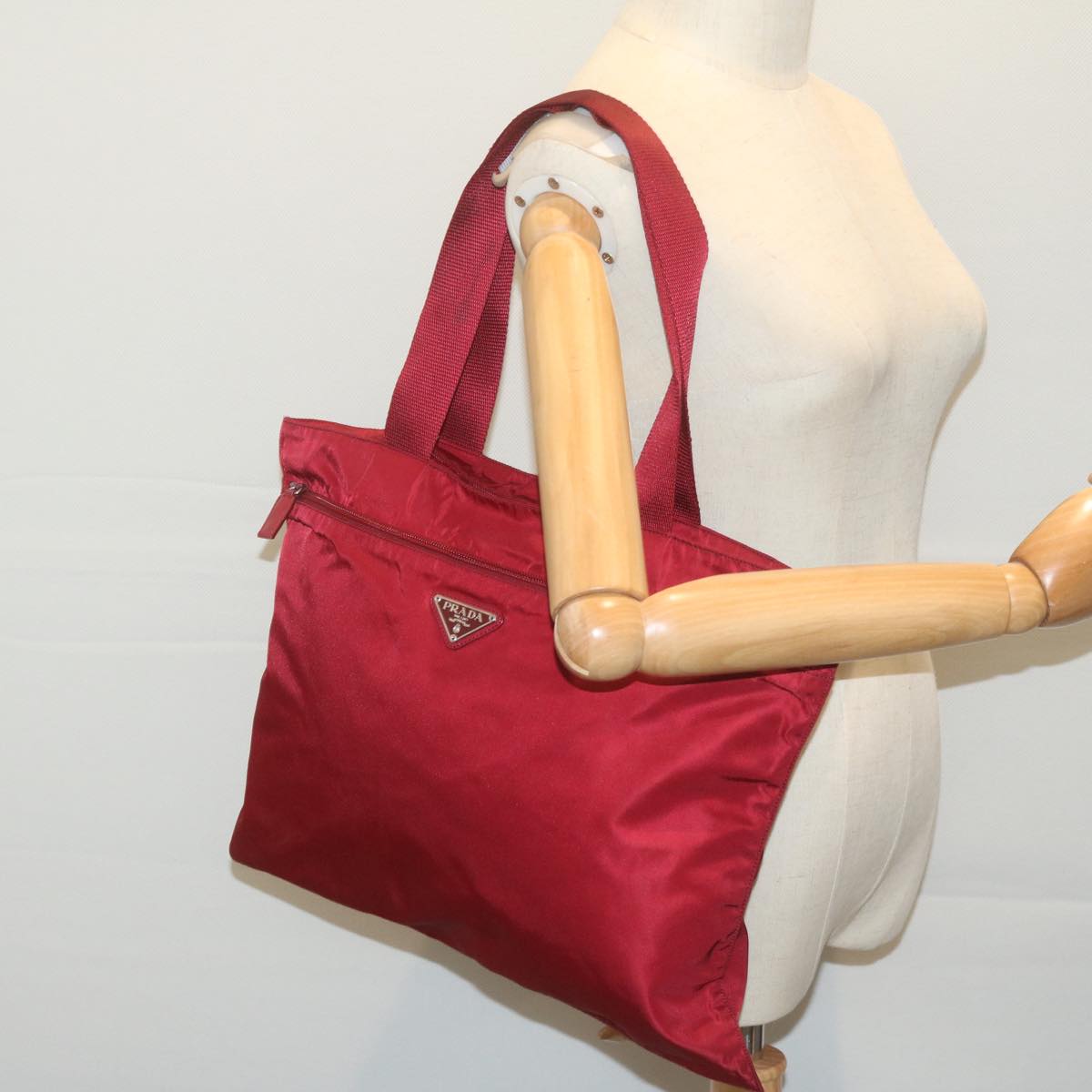 PRADA Tote Bag Nylon Red Auth ki3931