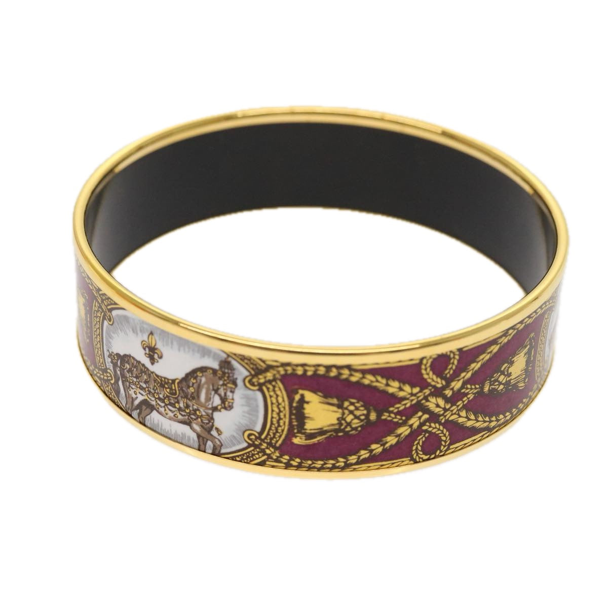 HERMES Emaille GM Bangle Bracelet Metal Cloisonné Red Gold Auth ki3953