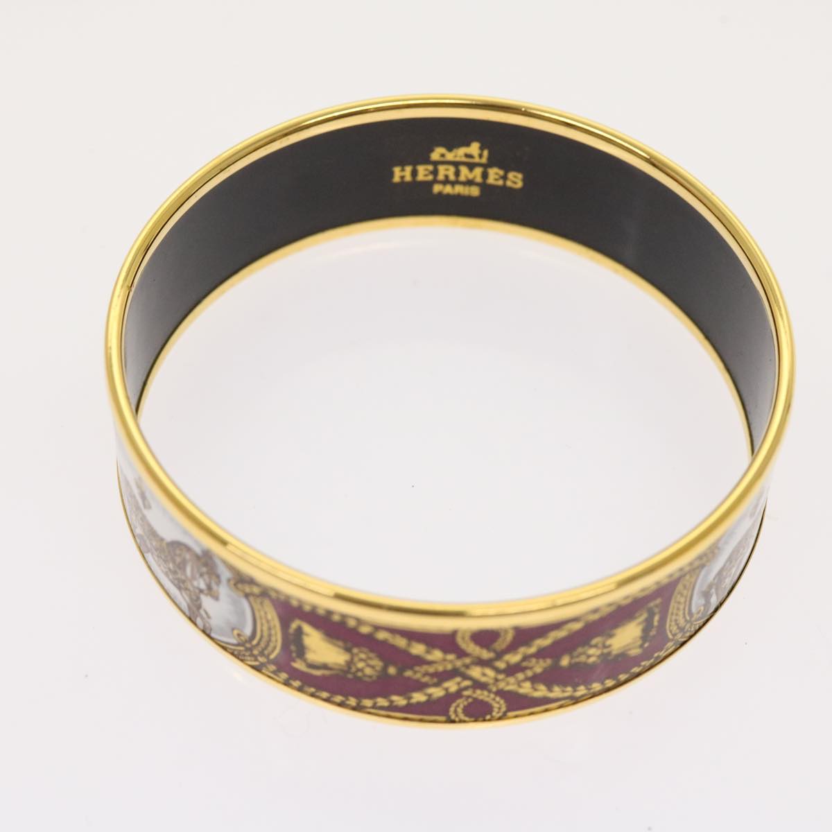 HERMES Emaille GM Bangle Bracelet Metal Cloisonné Red Gold Auth ki3953