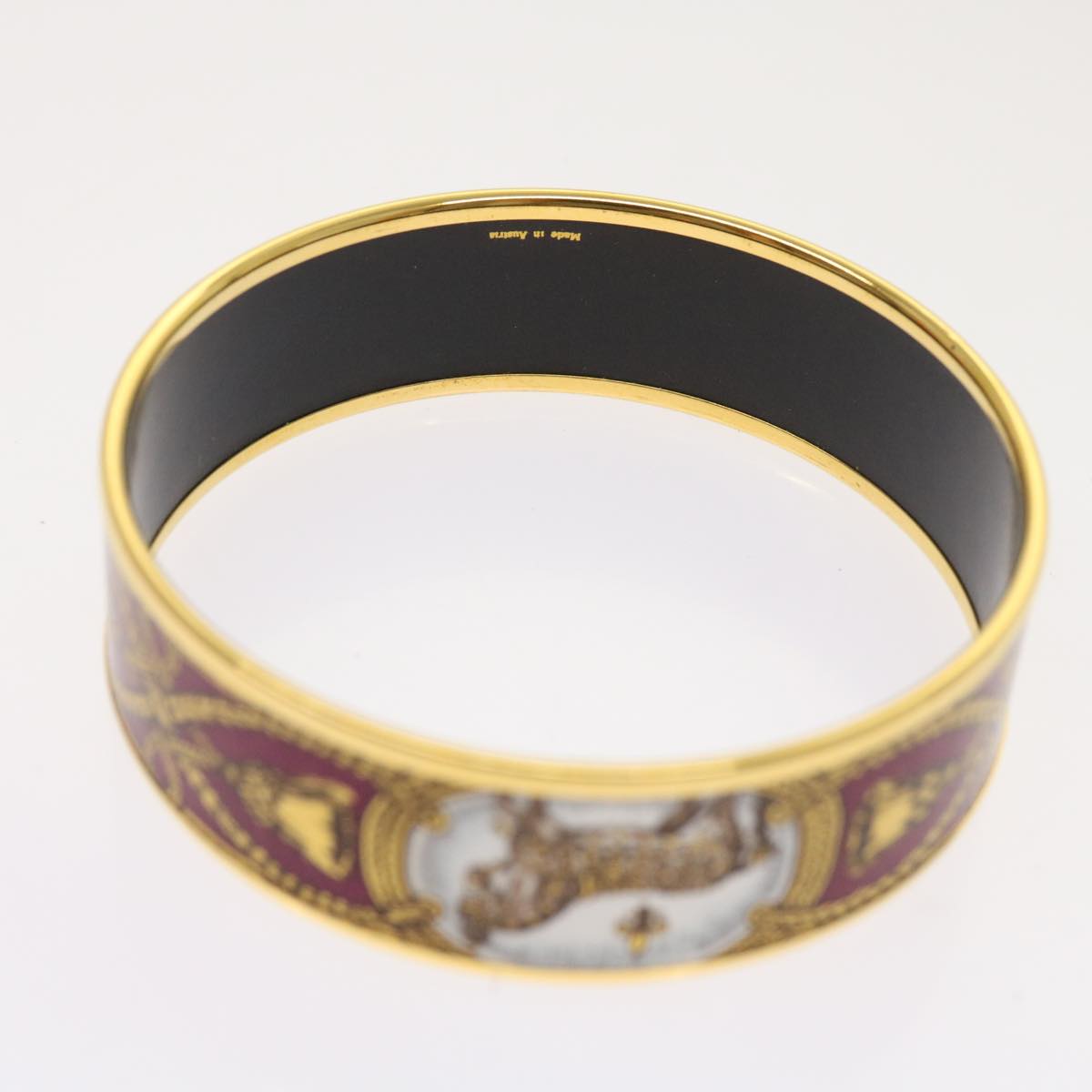 HERMES Emaille GM Bangle Bracelet Metal Cloisonné Red Gold Auth ki3953