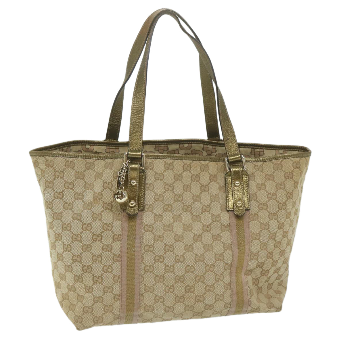 GUCCI GG Supreme Sherry Line Tote Bag Beige Gold pink 139260 Auth ki3995