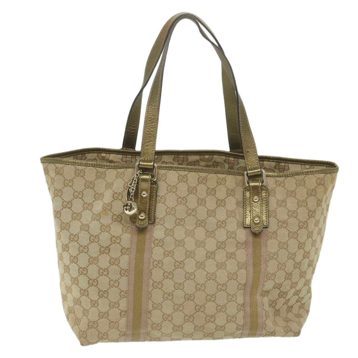 GUCCI GG Supreme Sherry Line Tote Bag Beige Gold pink 139260 Auth ki3995