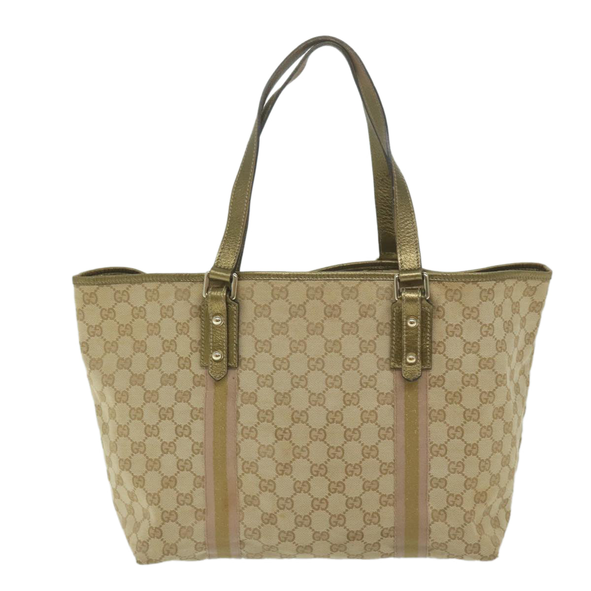 GUCCI GG Supreme Sherry Line Tote Bag Beige Gold pink 139260 Auth ki3995