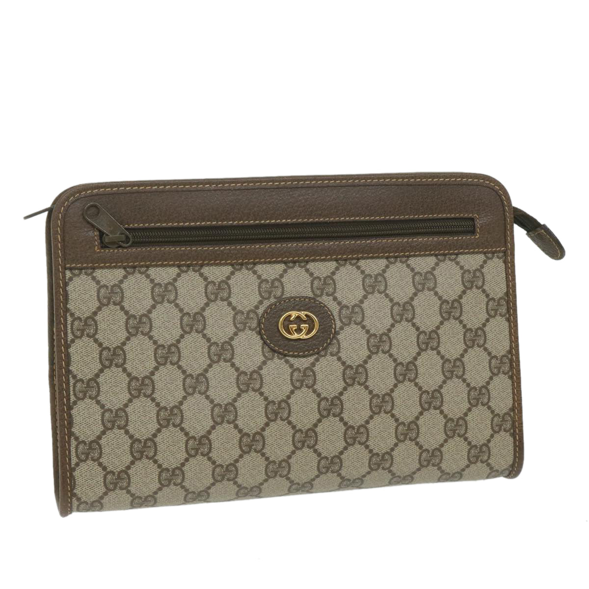 GUCCI Interlocking GG Supreme Clutch Bag Beige 014 115 6063 Auth ki3996