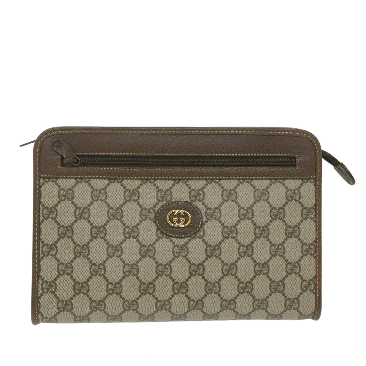 GUCCI Interlocking GG Supreme Clutch Bag Beige 014 115 6063 Auth ki3996