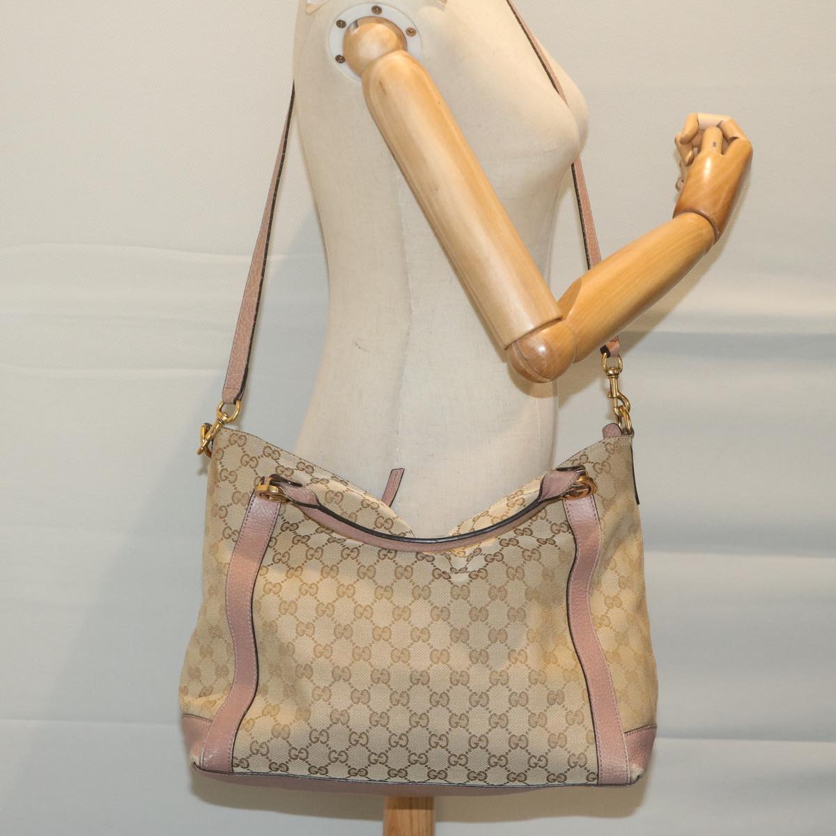 GUCCI GG Canvas Japan Exclusive Shoulder Bag 2way Beige Pink 323675 Auth ki4013