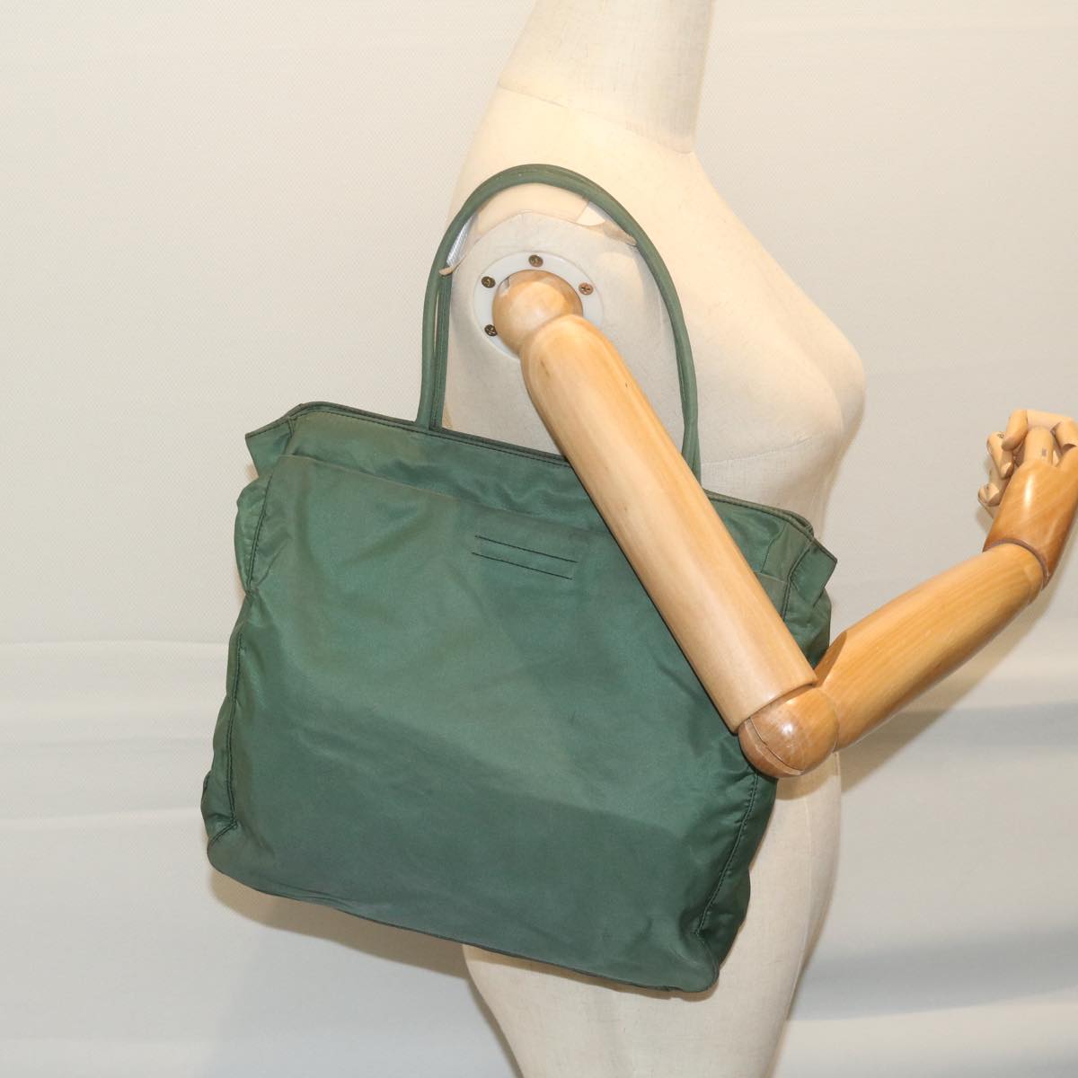 PRADA Tote Bag Nylon Green Auth ki4037