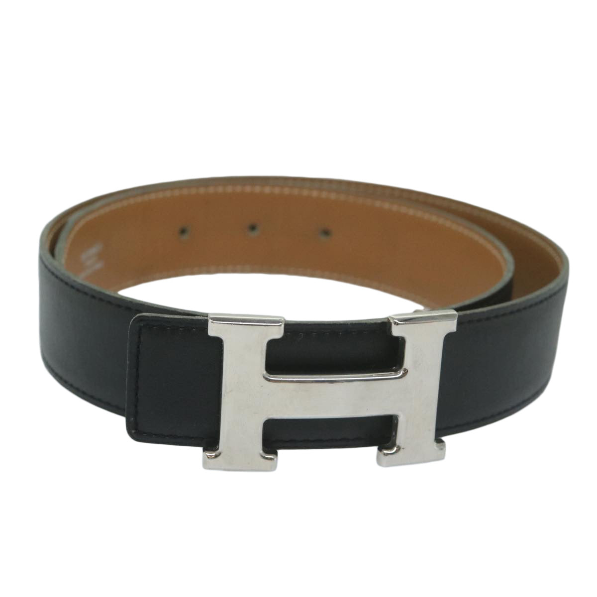 HERMES Constance Belt Leather 26.4""-28.3"" Black Brown Auth ki4051