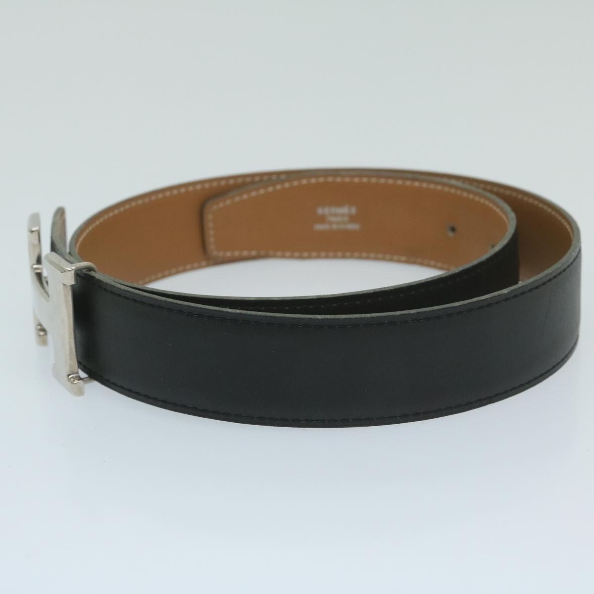 HERMES Constance Belt Leather 26.4""-28.3"" Black Brown Auth ki4051