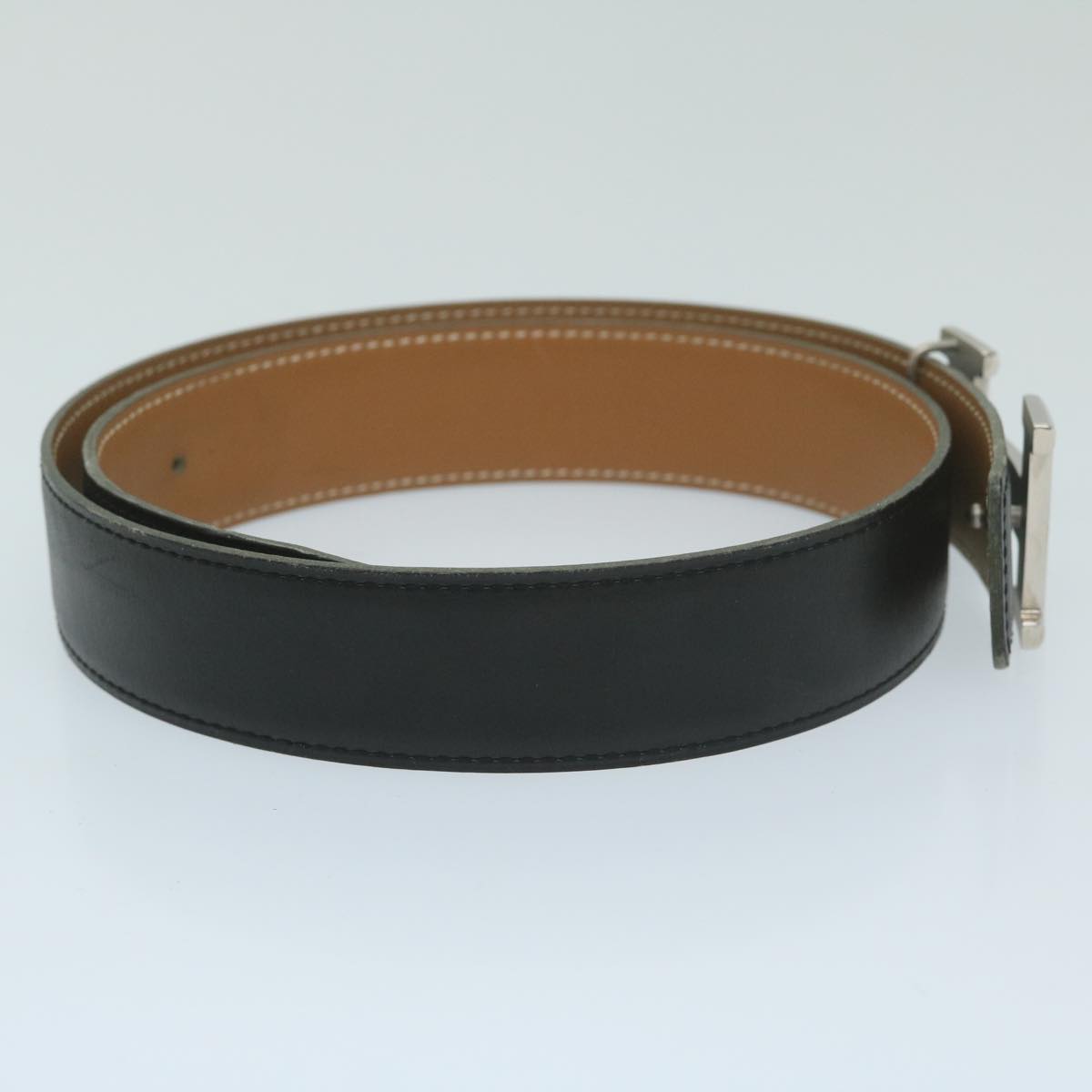 HERMES Constance Belt Leather 26.4""-28.3"" Black Brown Auth ki4051