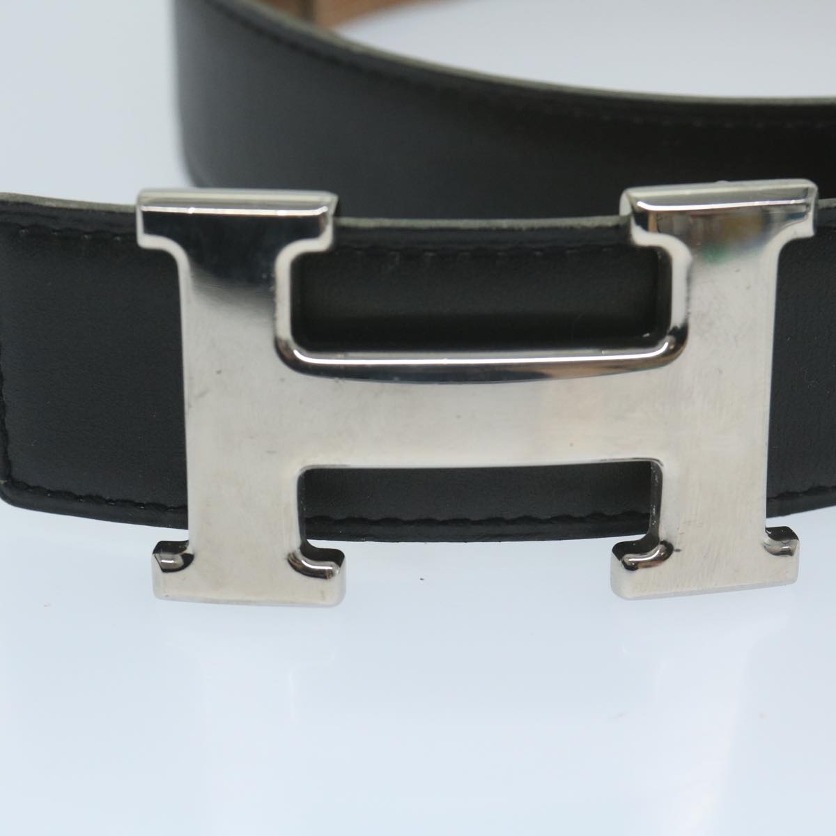 HERMES Constance Belt Leather 26.4""-28.3"" Black Brown Auth ki4051