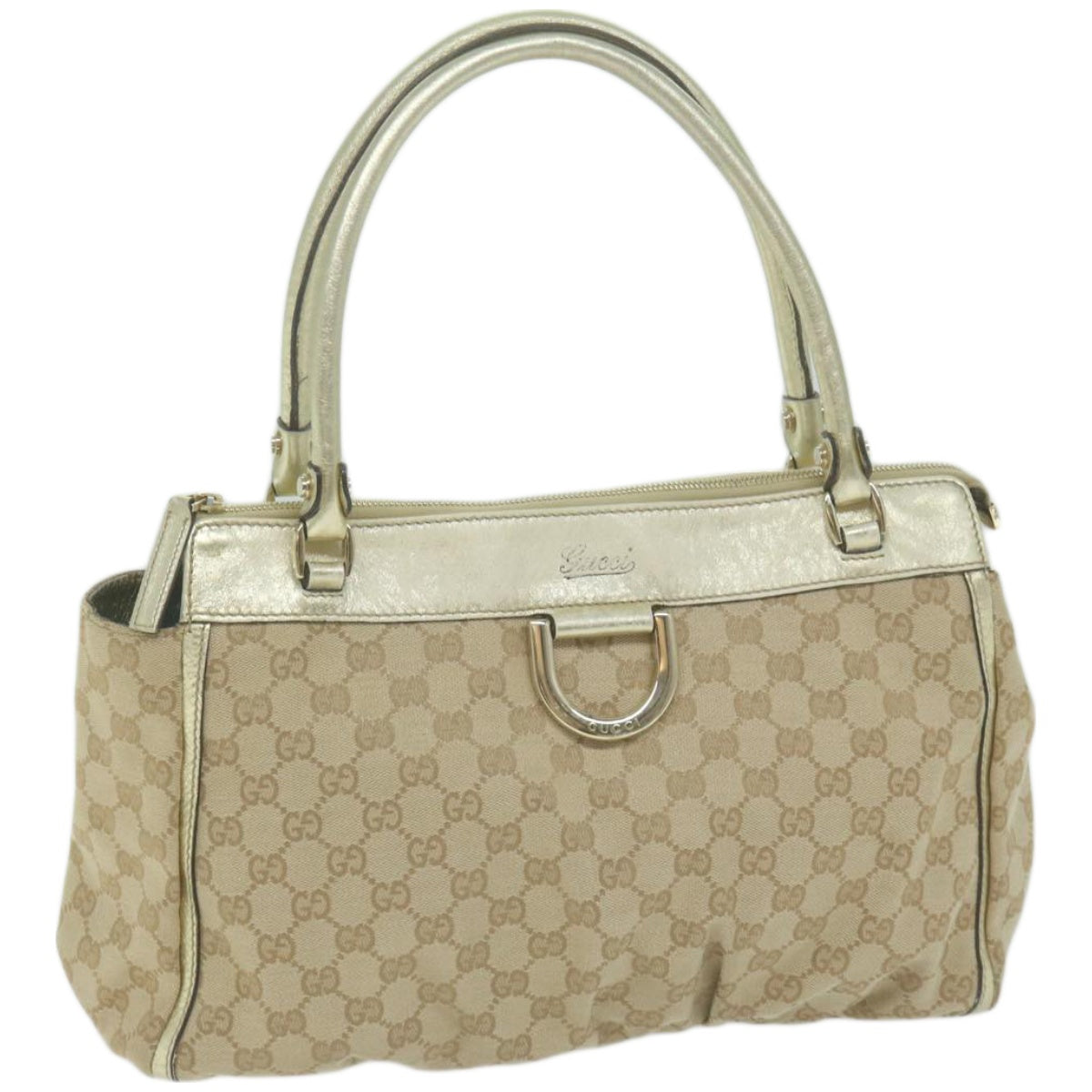 GUCCI GG Canvas Tote Bag Beige Gold 189831 Auth ki4071