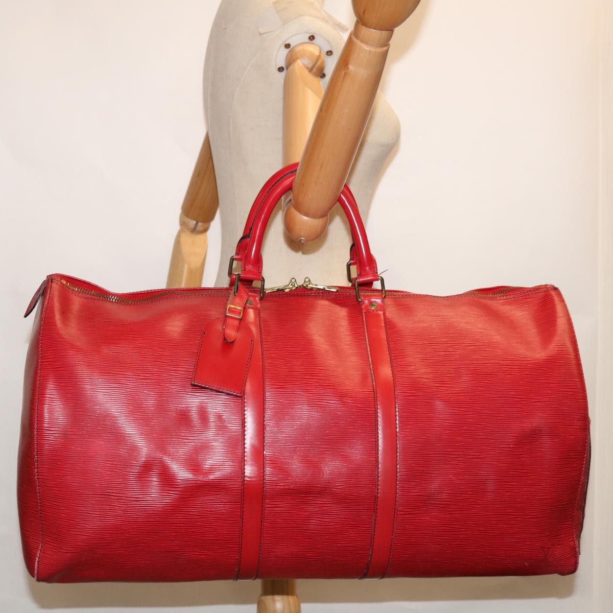 LOUIS VUITTON Epi Keepall 55 Boston Bag Red M42957 LV Auth ki4078