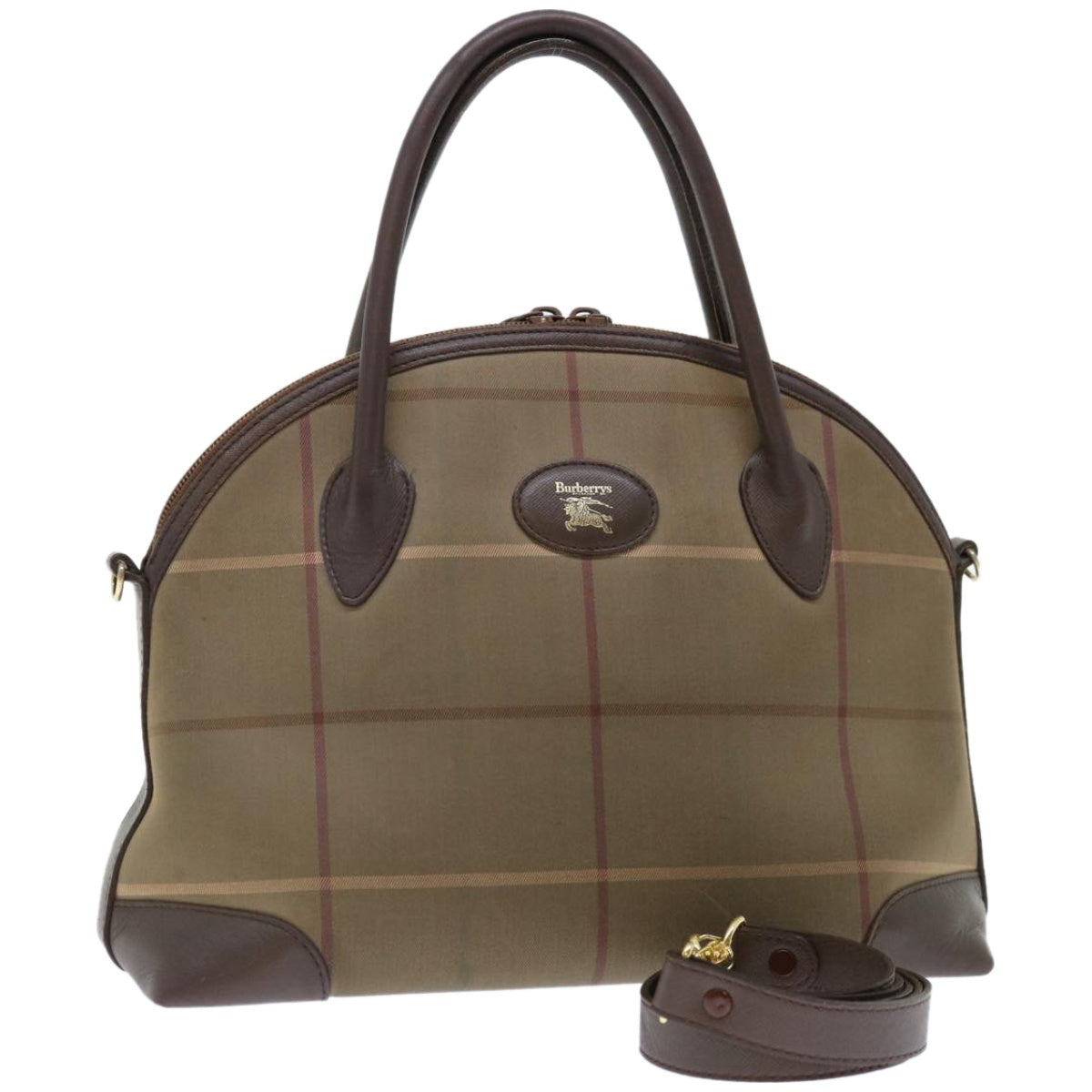 Burberrys Nova Check Hand Bag Canvas 2way Brown Auth ki4099