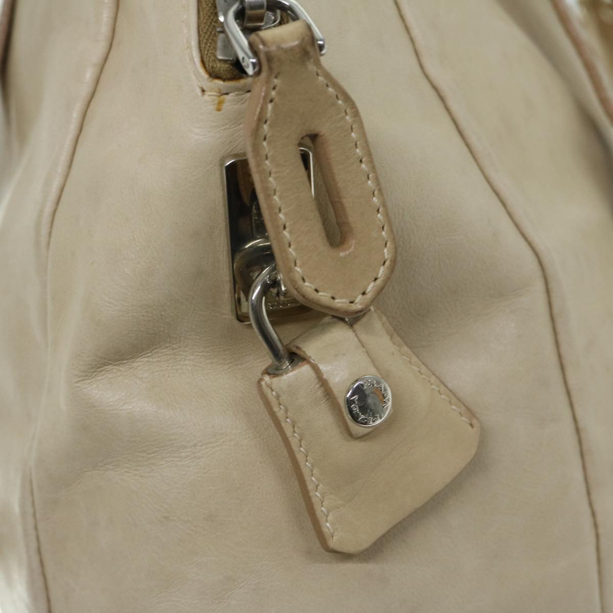 PRADA Tote Bag Leather Beige Auth ki4117