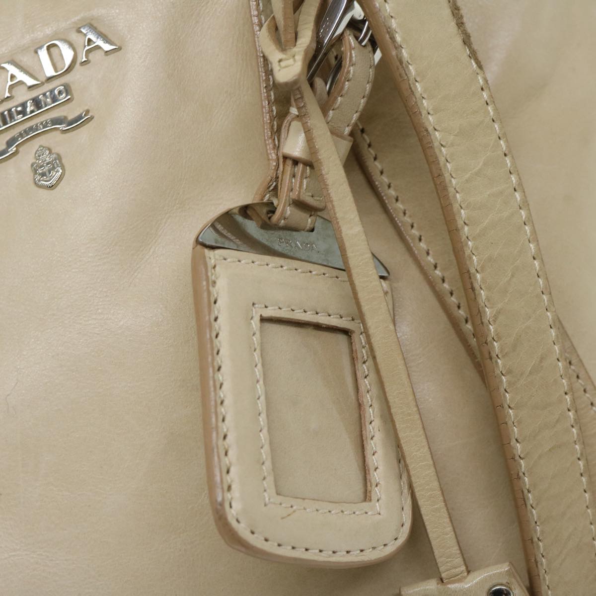 PRADA Tote Bag Leather Beige Auth ki4117