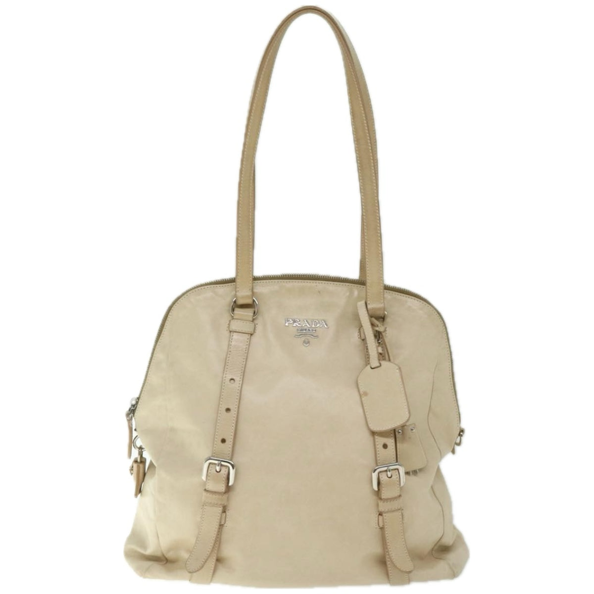 PRADA Tote Bag Leather Beige Auth ki4117