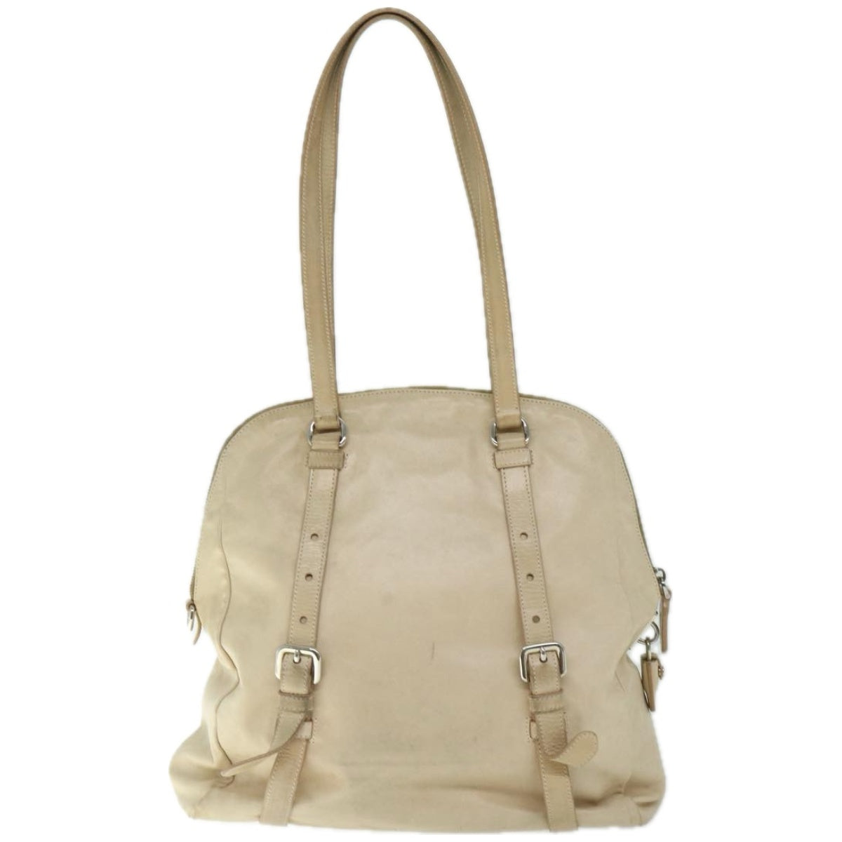 PRADA Tote Bag Leather Beige Auth ki4117