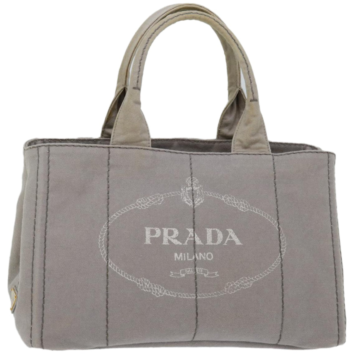 PRADA Canapa MM Hand Bag Canvas Gray Auth ki4125