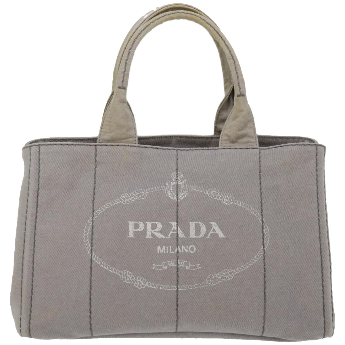 PRADA Canapa MM Hand Bag Canvas Gray Auth ki4125