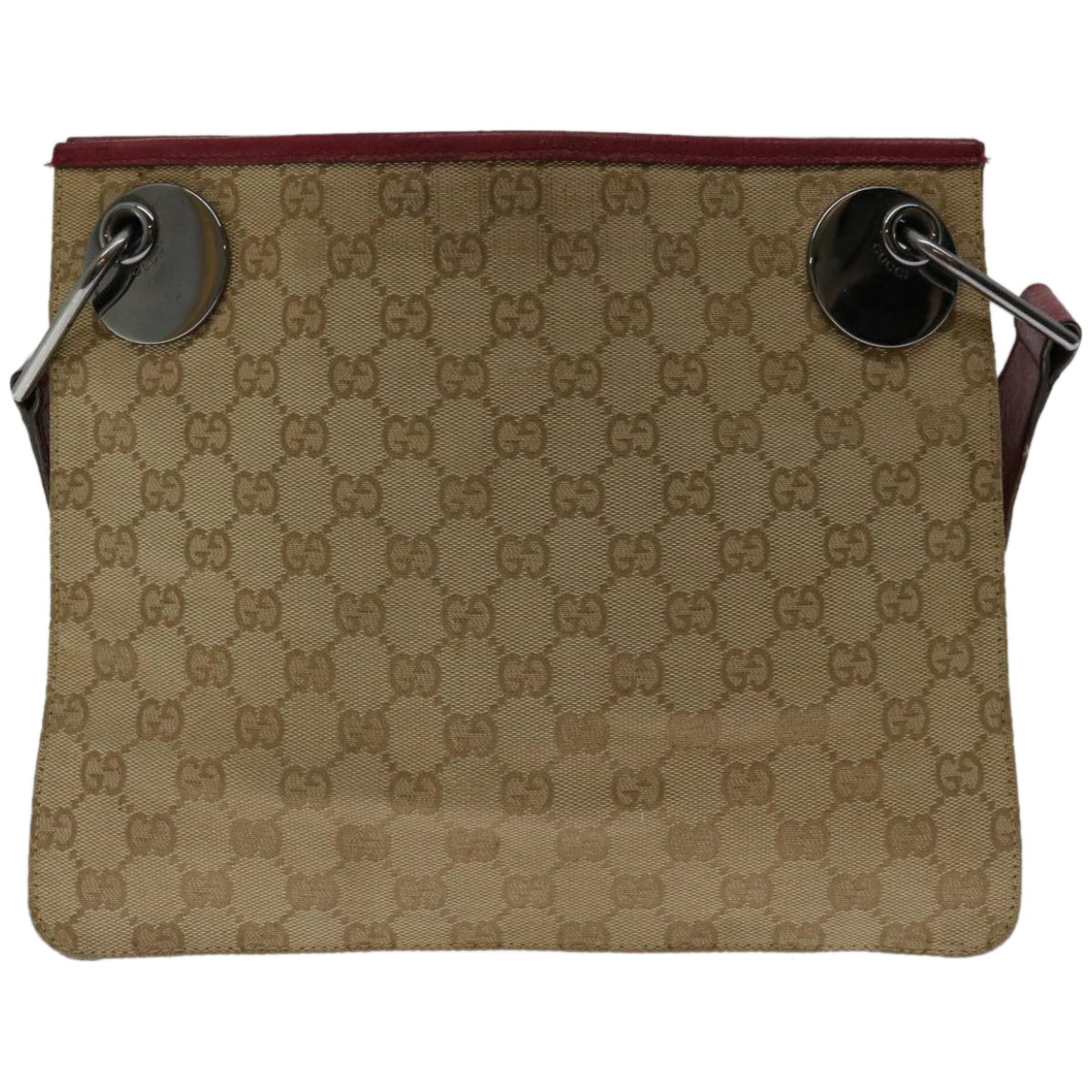 GUCCI GG Canvas Shoulder Bag Beige Red 120841 Auth ki4128