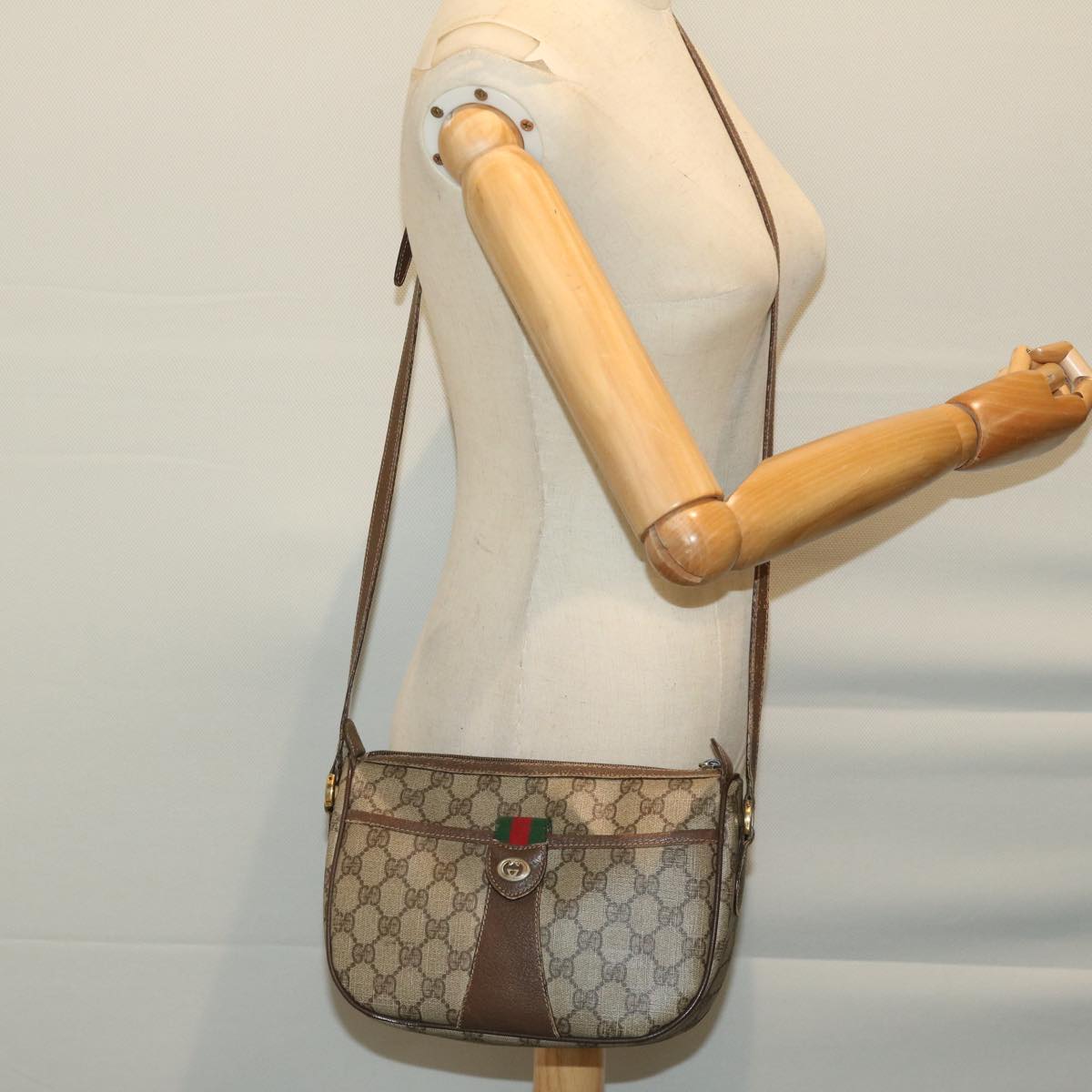 GUCCI GG Supreme Web Sherry Line Shoulder Bag PVC Beige 89 02 032 Auth ki4129