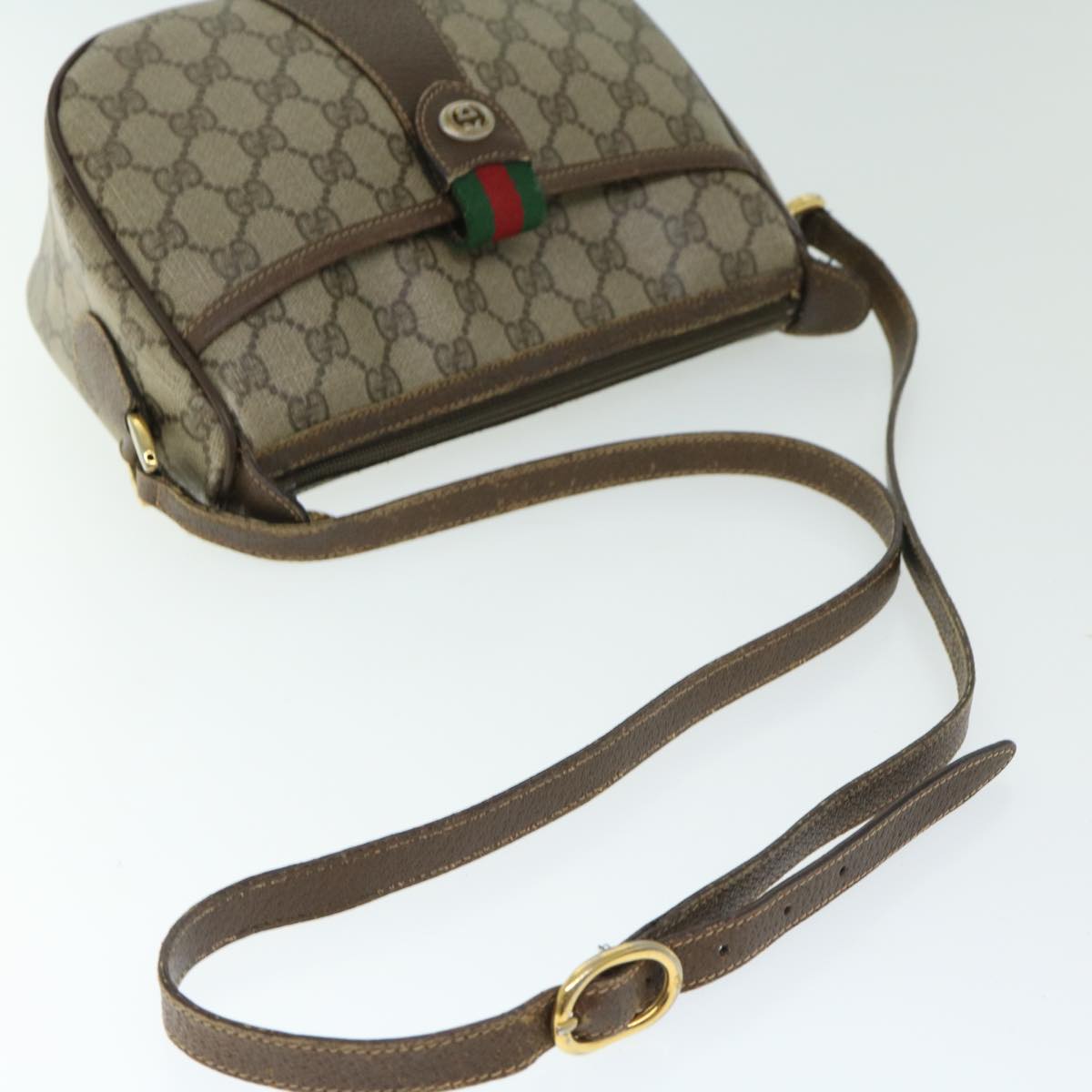 GUCCI GG Supreme Web Sherry Line Shoulder Bag PVC Beige 89 02 032 Auth ki4129