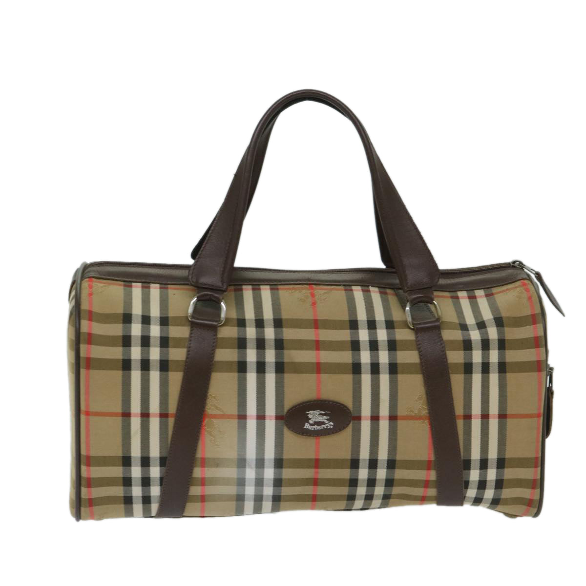 Burberrys Nova Check Boston Bag Canvas Beige Auth ki4187