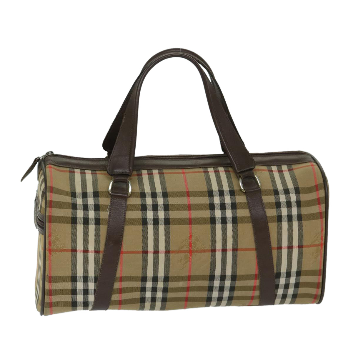 Burberrys Nova Check Boston Bag Canvas Beige Auth ki4187