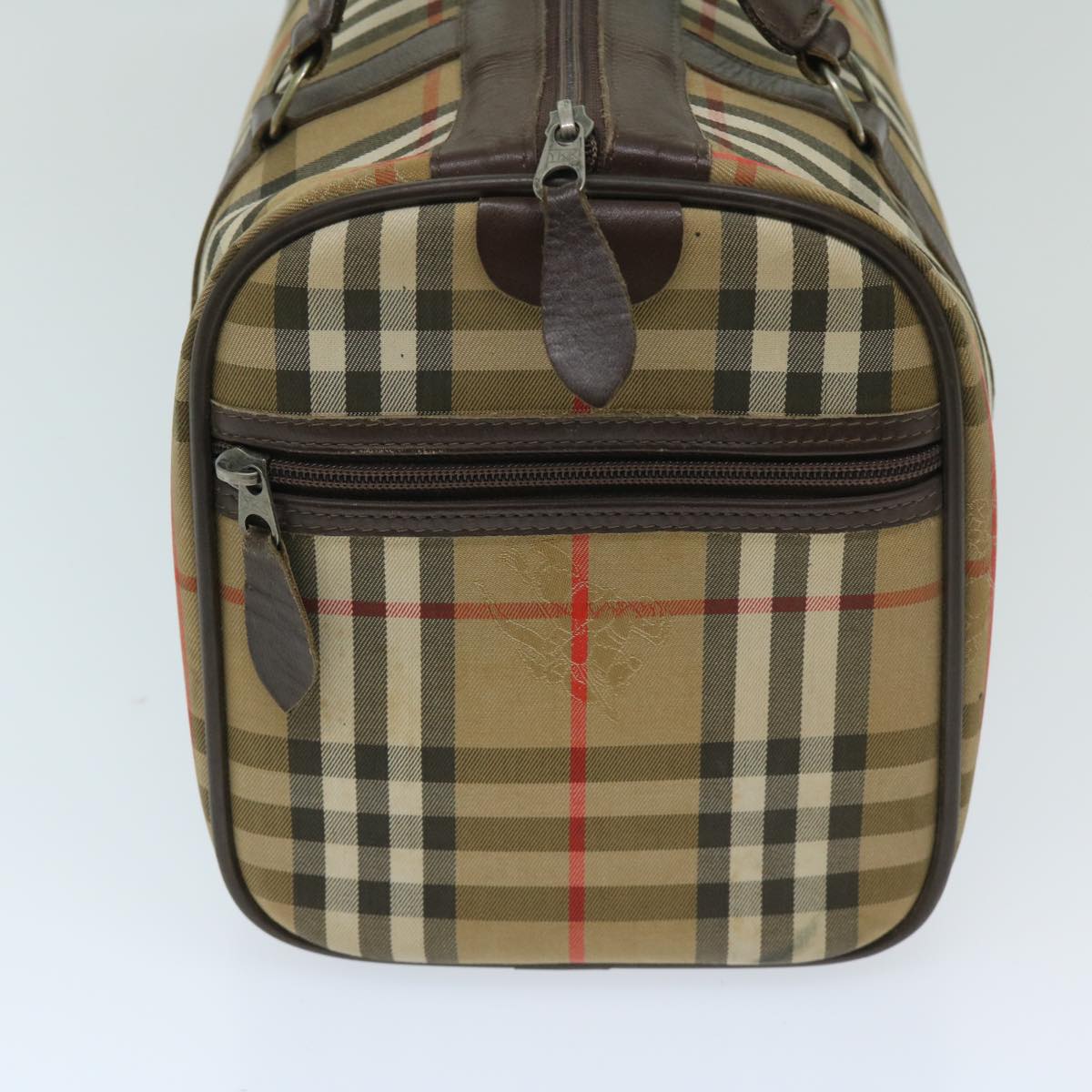 Burberrys Nova Check Boston Bag Canvas Beige Auth ki4187