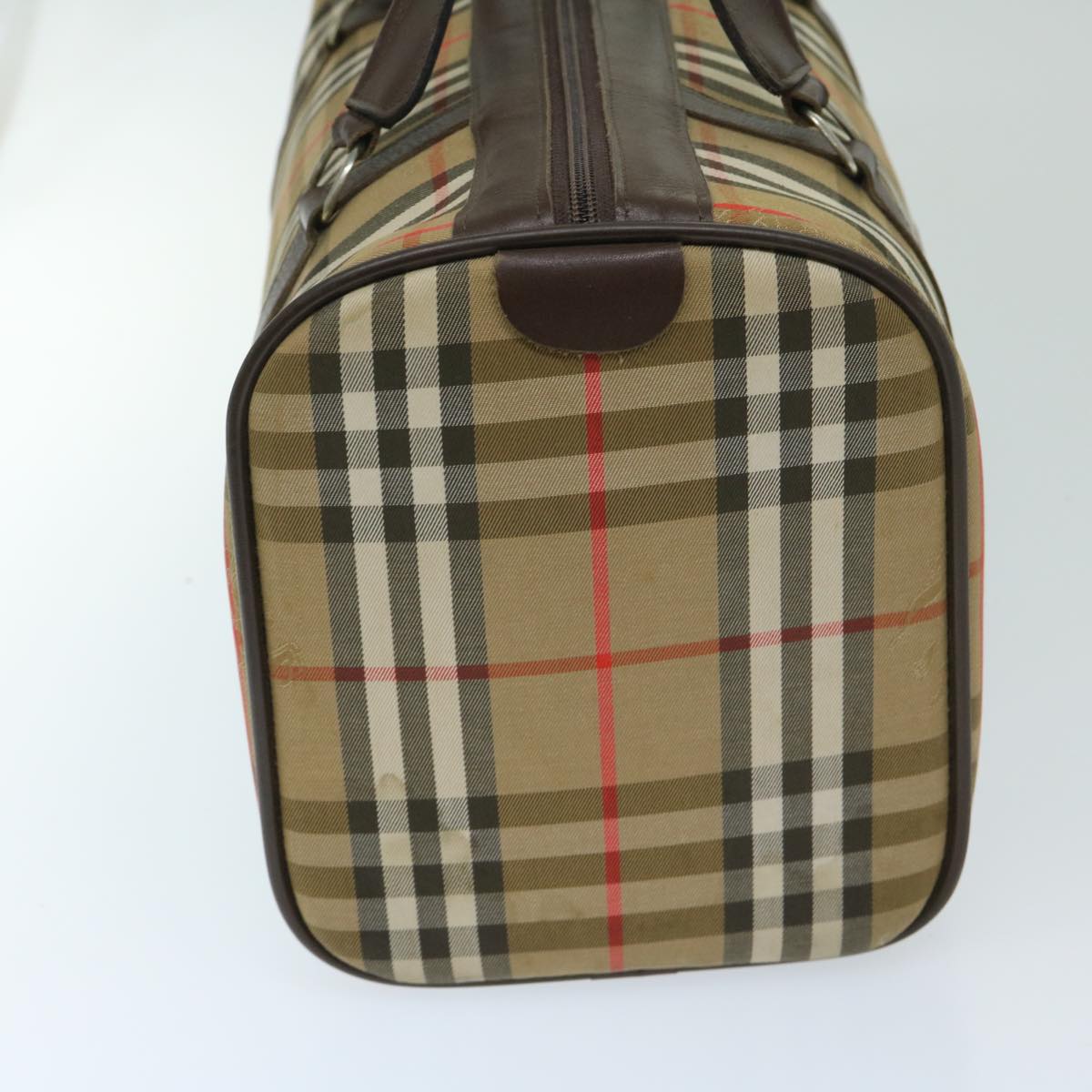 Burberrys Nova Check Boston Bag Canvas Beige Auth ki4187