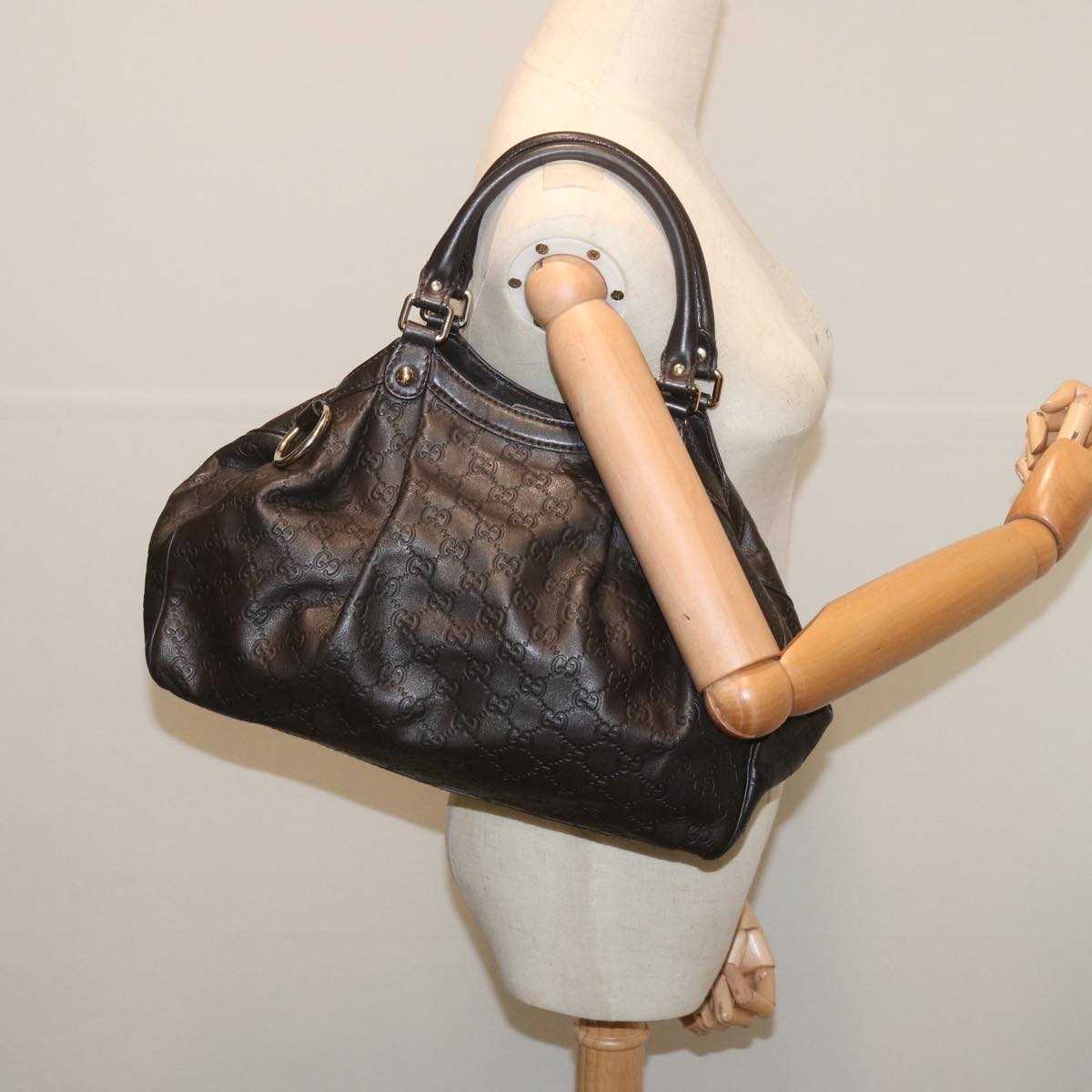 GUCCI GG Canvas Guccissima Sukey Hand Bag Black 367802 Auth ki4192