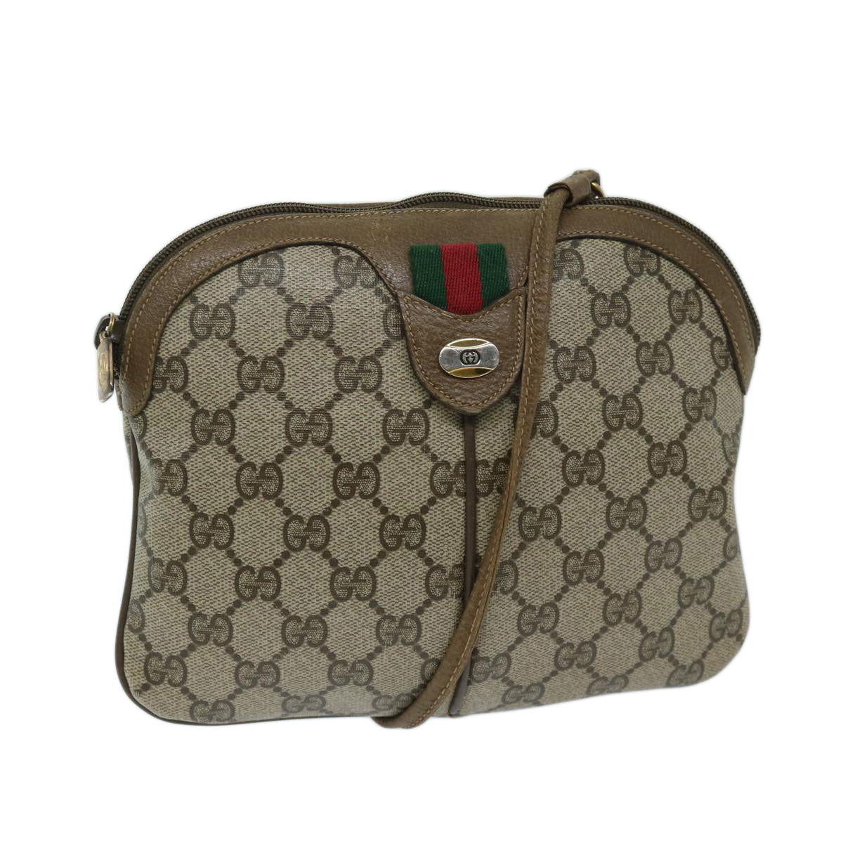 GUCCI GG Supreme Web Sherry Line Shoulder Bag Beige Red 98 02 047 Auth ki4228