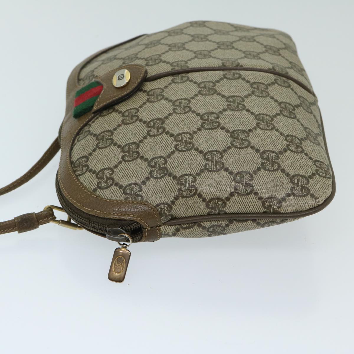 GUCCI GG Supreme Web Sherry Line Shoulder Bag Beige Red 98 02 047 Auth ki4228