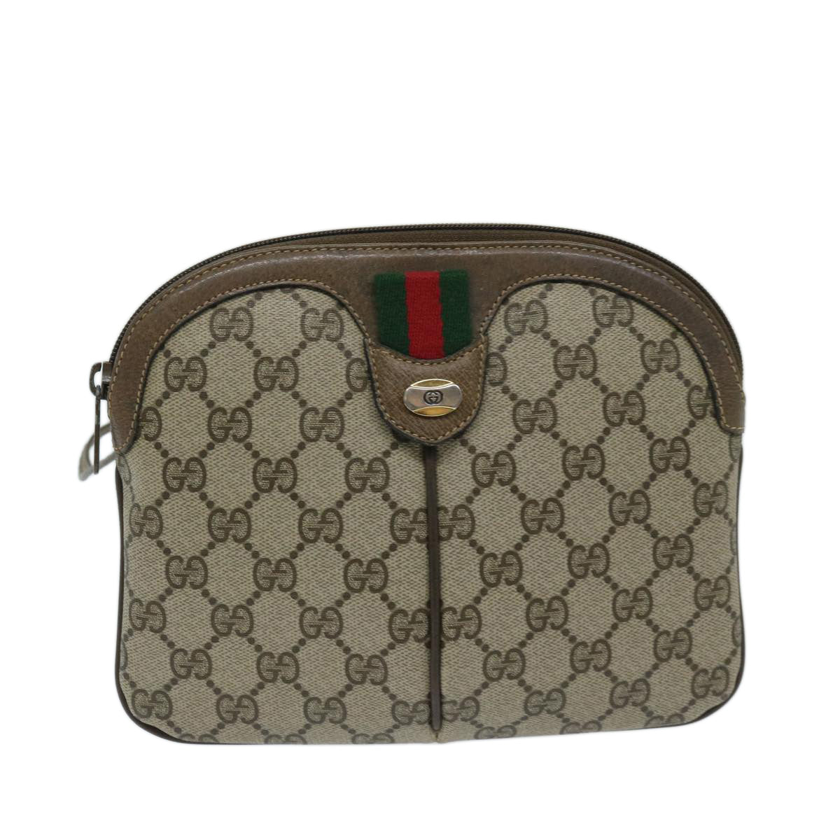 GUCCI GG Supreme Web Sherry Line Shoulder Bag Beige Red 904 02 047 Auth ki4229