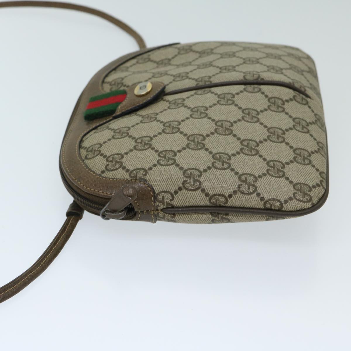 GUCCI GG Supreme Web Sherry Line Shoulder Bag Beige Red 904 02 047 Auth ki4229