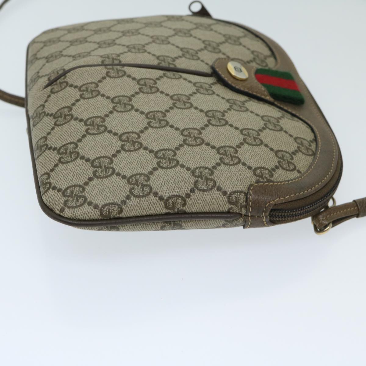 GUCCI GG Supreme Web Sherry Line Shoulder Bag Beige Red 904 02 047 Auth ki4229