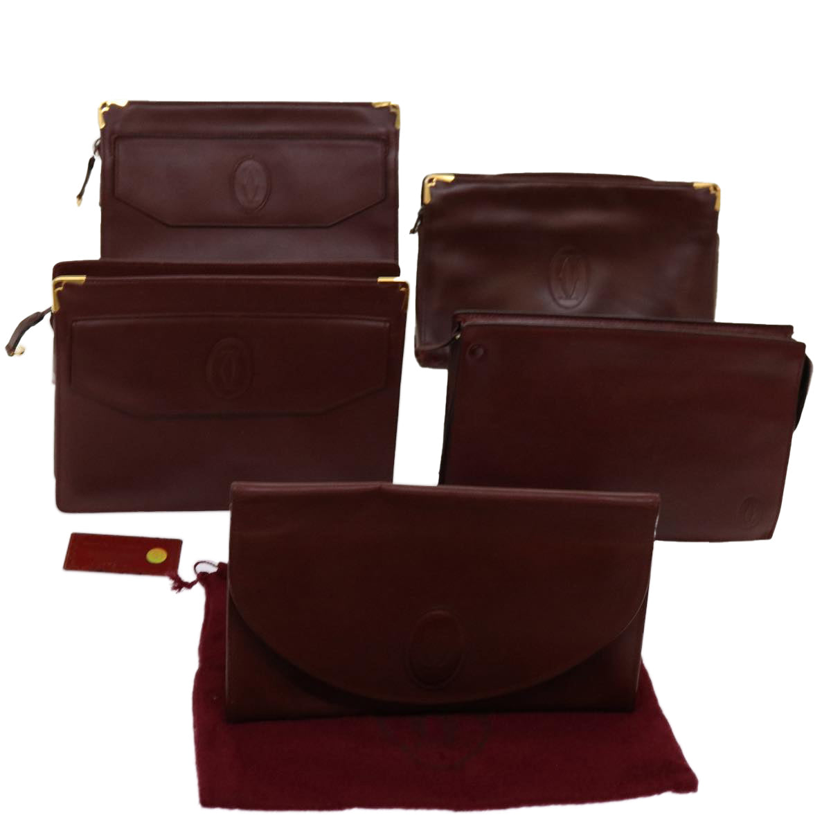 CARTIER Clutch Bag Leather 5Set Bordeaux Auth ki4240