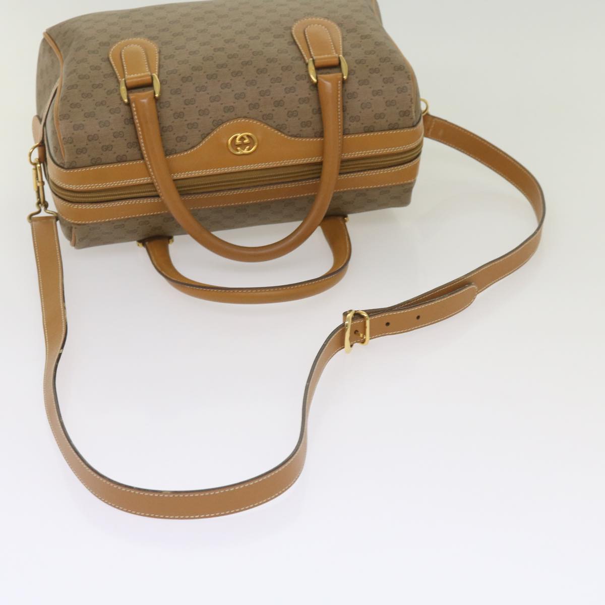 GUCCI Micro GG Supreme Mini Boston Bag PVC 2way Beige 002 115 0165 Auth ki4270