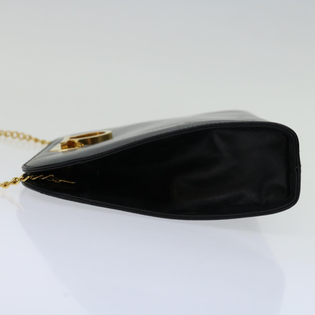 Salvatore Ferragamo Gancini Chain Shoulder Bag Leather Black Auth ki4289