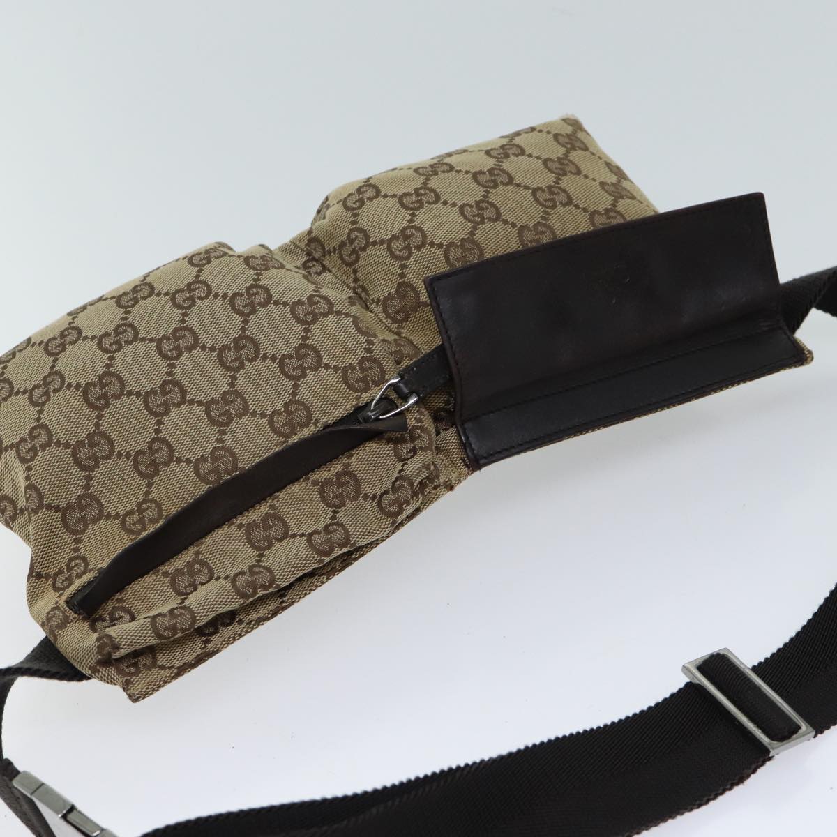 GUCCI GG Canvas Waist bag Beige 28566 Auth ki4305